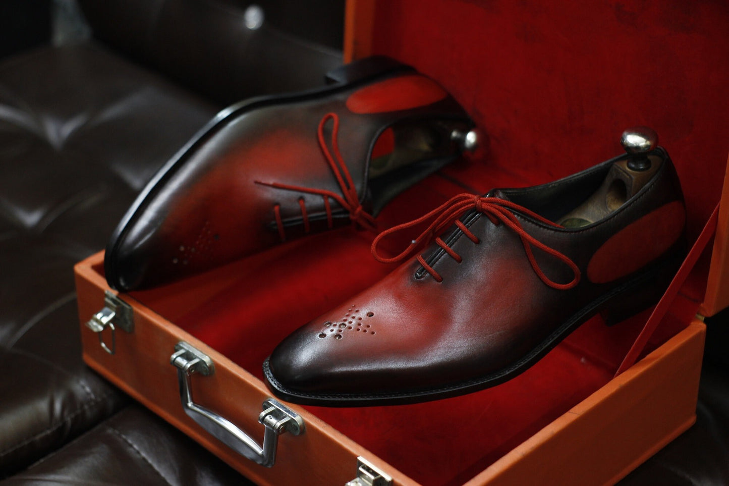 New Men's Handmade Formal Shoes Red Black Shaded Leather Lace Up Stylish Dress & Formal Wear Shoes