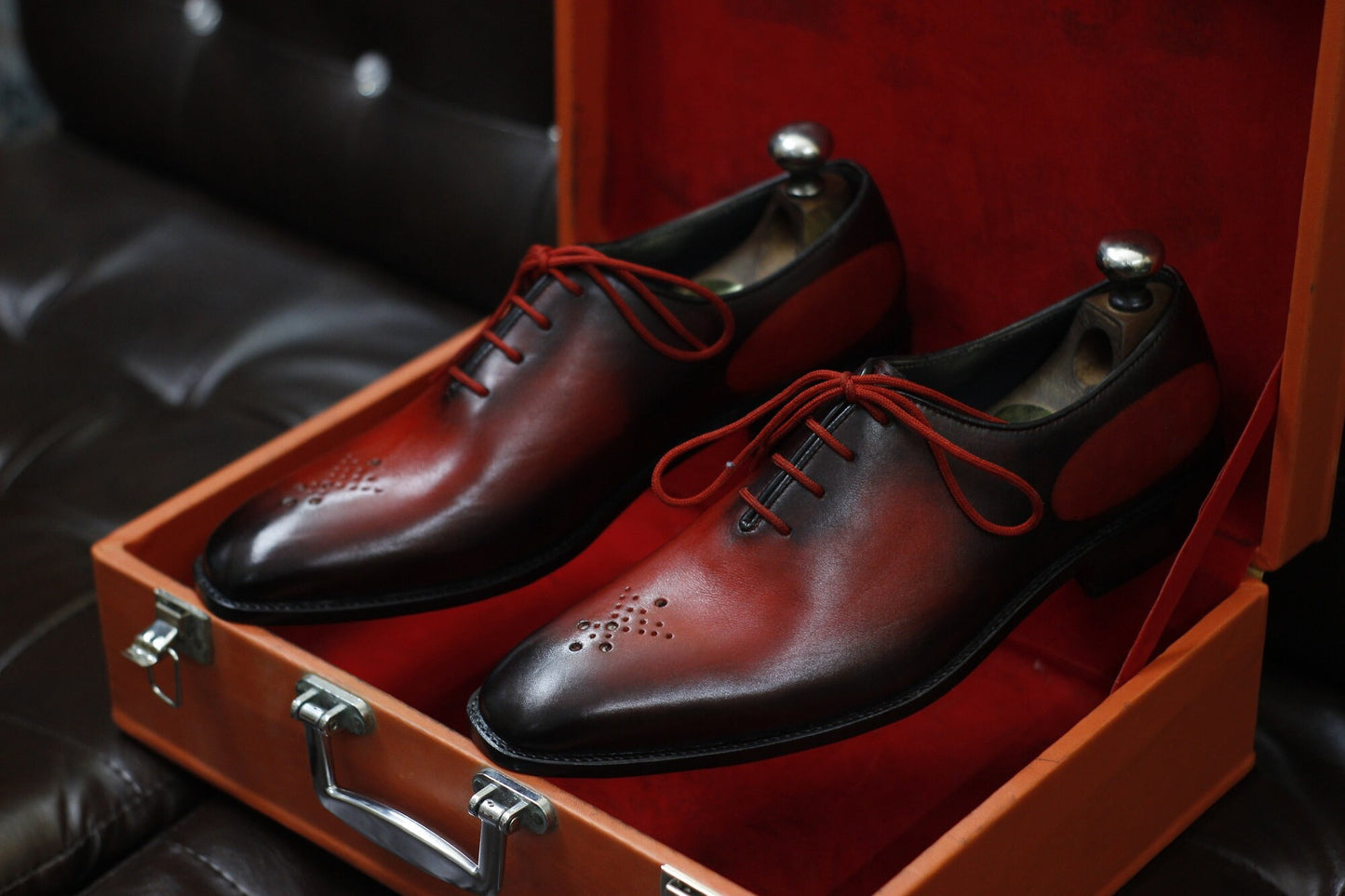 New Men's Handmade Formal Shoes Red Black Shaded Leather Lace Up Stylish Dress & Formal Wear Shoes