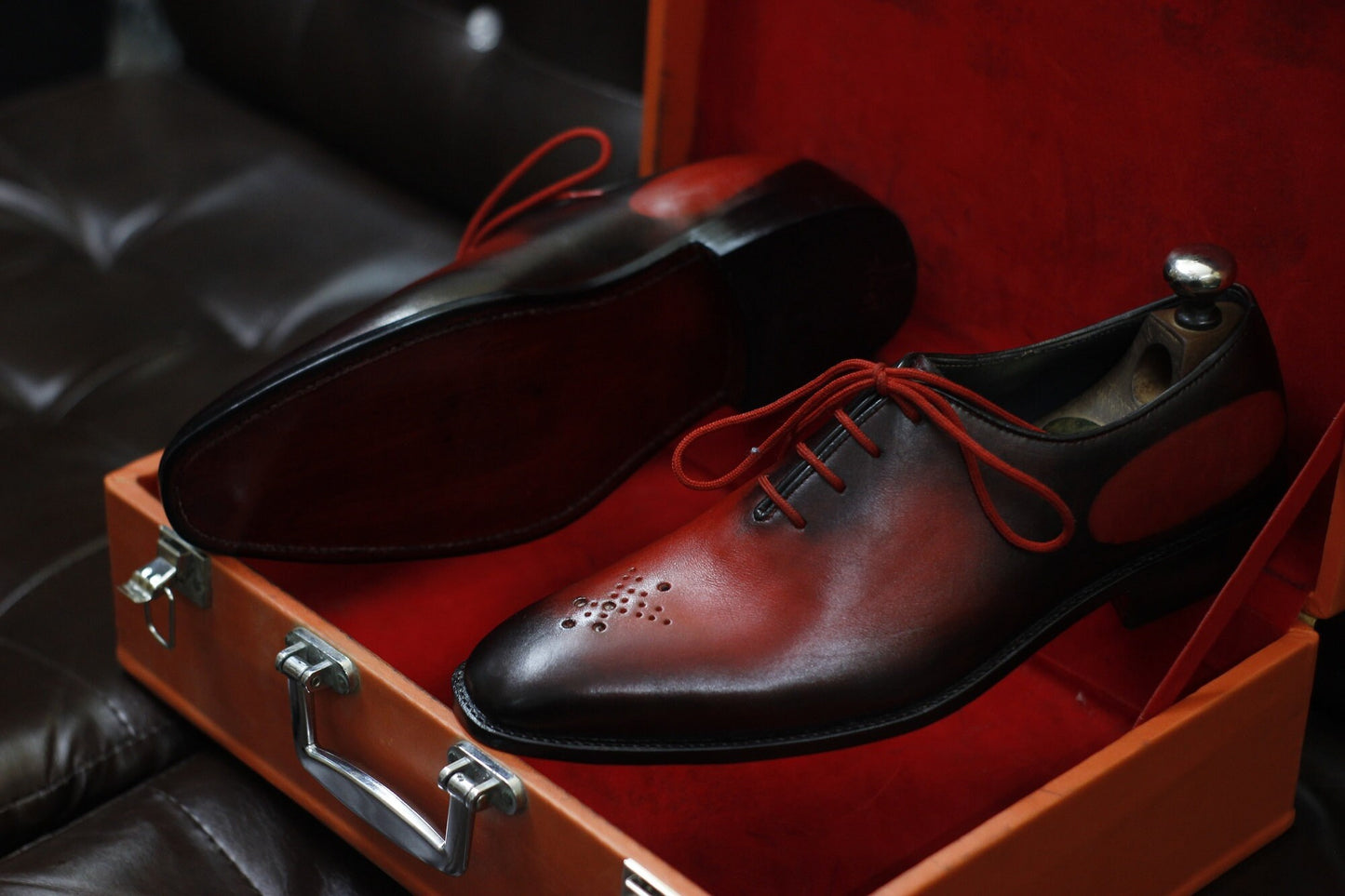 New Men's Handmade Formal Shoes Red Black Shaded Leather Lace Up Stylish Dress & Formal Wear Shoes