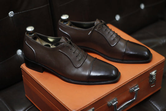 New Men's Handmade Formal Shoes Brown Leather Lace Up Stylish Cap Toe Dress & Casual Wear Shoes