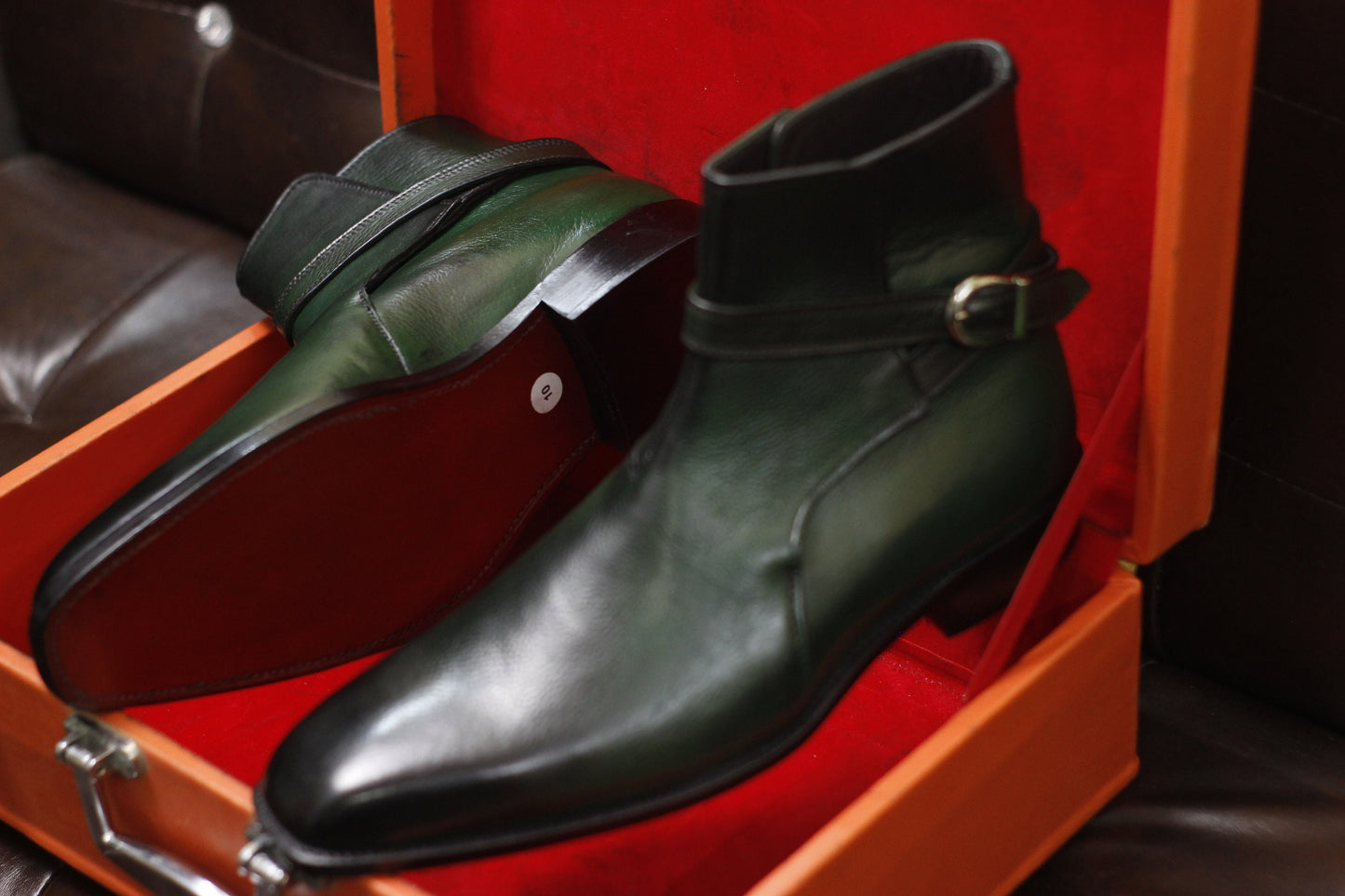 New Men's Handmade Formal Shoes Green Shaded Leather Ankle High Jodhpur Stylish Boots