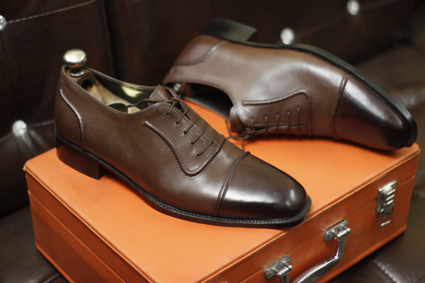 New Men's Handmade Formal Shoes Brown Leather Lace Up Stylish Cap Toe Dress & Casual Wear Shoes