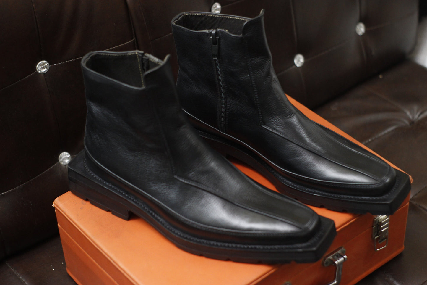 New Men's Handmade Formal Shoes Black Leather Zip Up Stylish Ankle High Jodhpur Boots