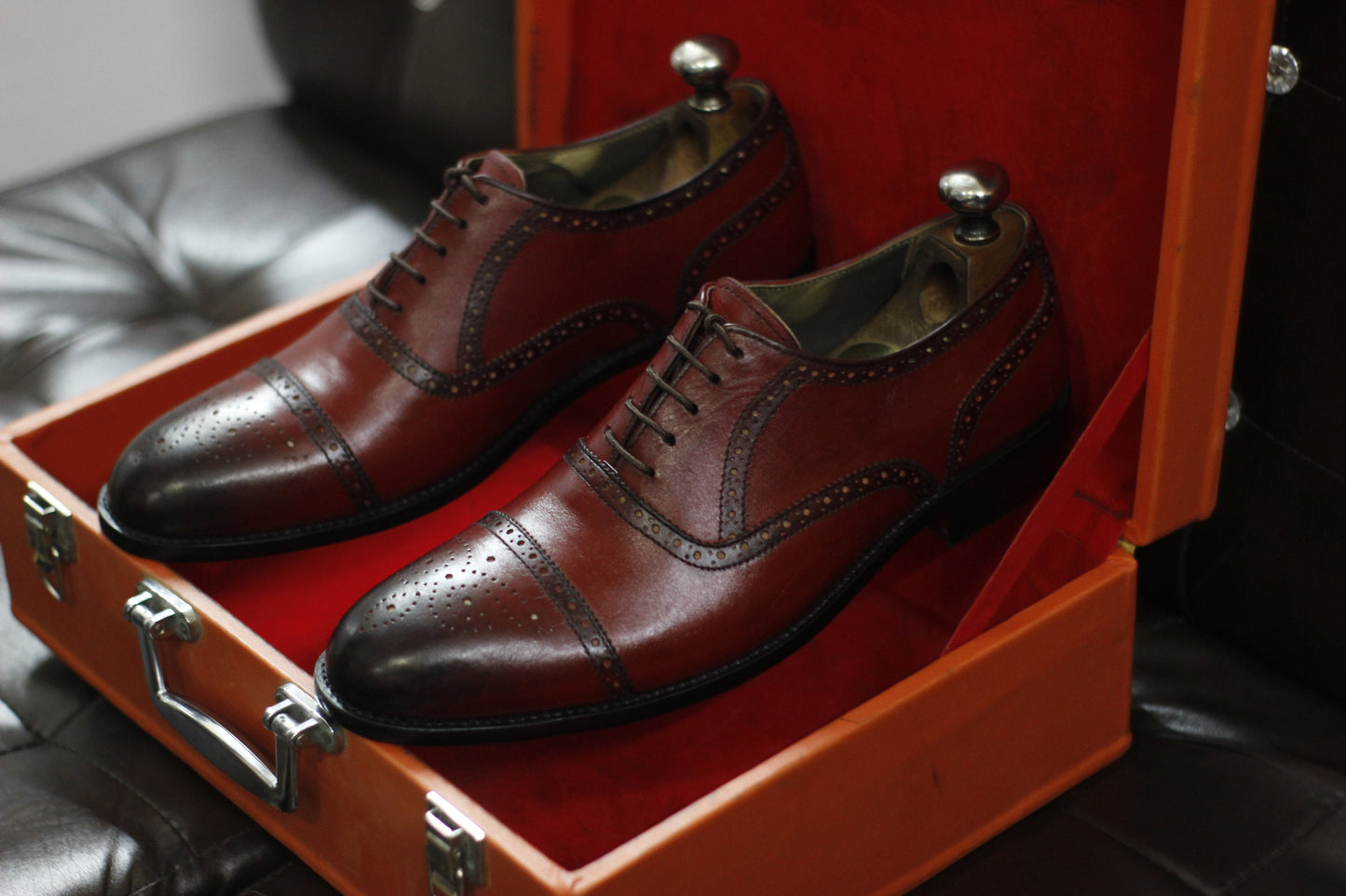 New Men's Handmade Formal Shoes Burgundy Shaded Leather Cap Toe , Lace Up Stylish Dress & Casual Wear Shoes