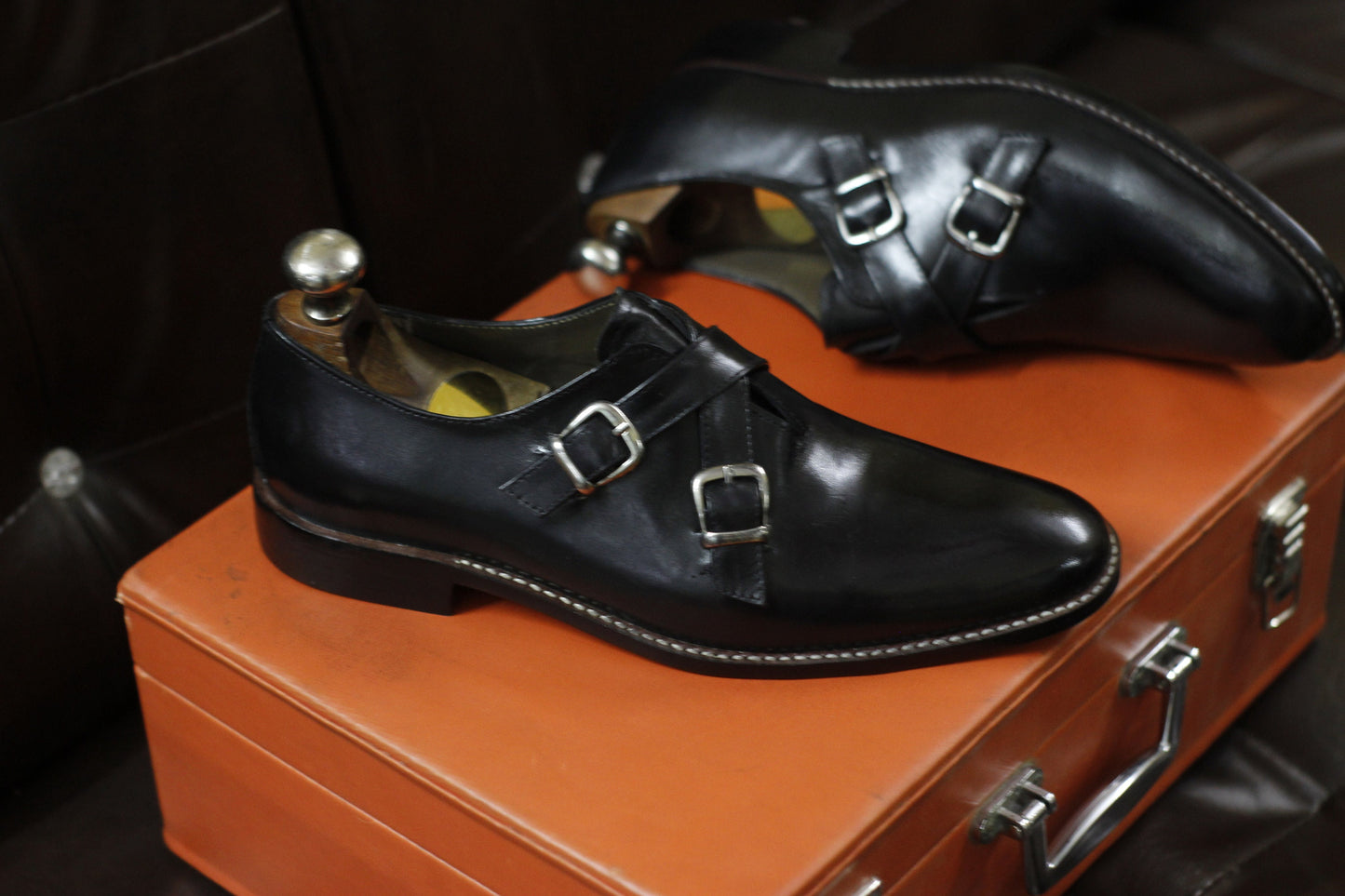 New Men's Handmade Formal Shoes Black Leather Double Buckle Straps Stylish Dress & Formal Wear Shoes