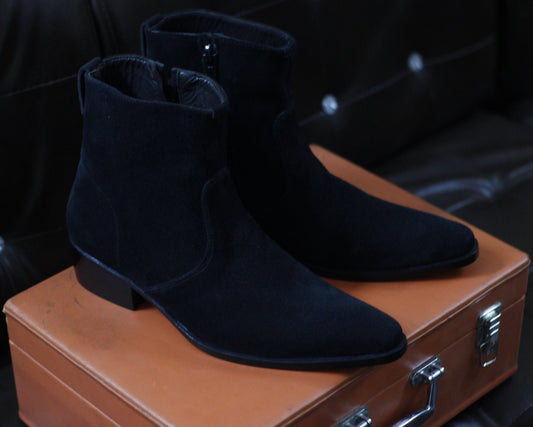 New Men's Handmade Formal Shoes Black Suede Leather Zip Up Stylish Ankle High Dress & Formal Wear Boots