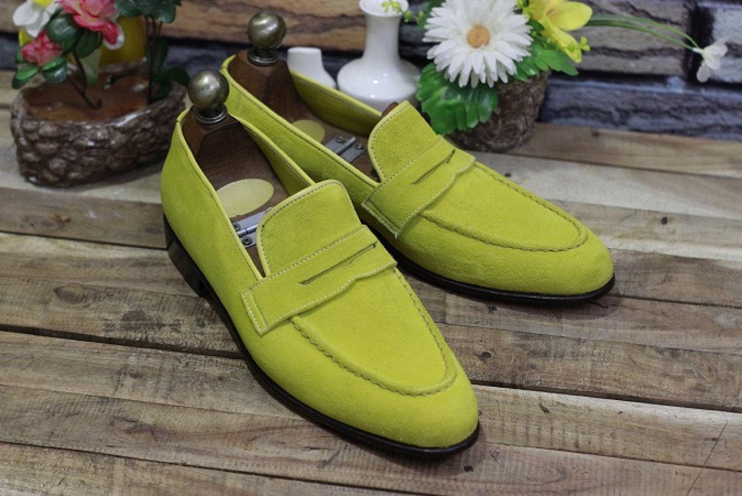 New Men's Handmade Formal Shoes Yellow Suede Leather Loafer Stylish Slip On Dress & Formal Wear Shoes