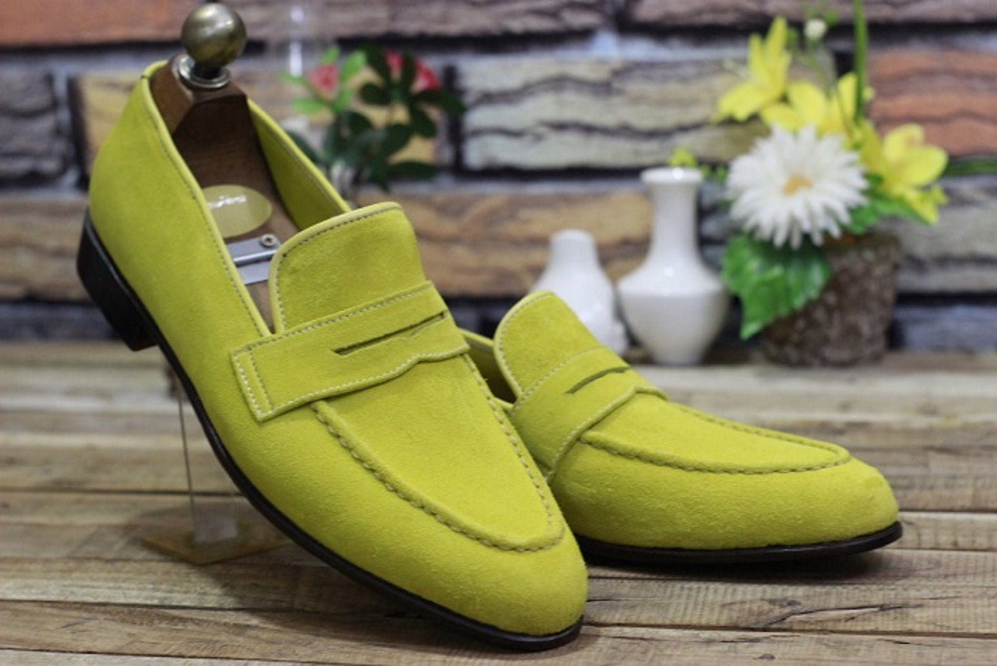 New Men's Handmade Formal Shoes Yellow Suede Leather Loafer Stylish Slip On Dress & Formal Wear Shoes