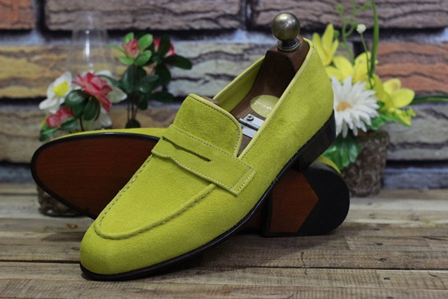 New Men's Handmade Formal Shoes Yellow Suede Leather Loafer Stylish Slip On Dress & Formal Wear Shoes