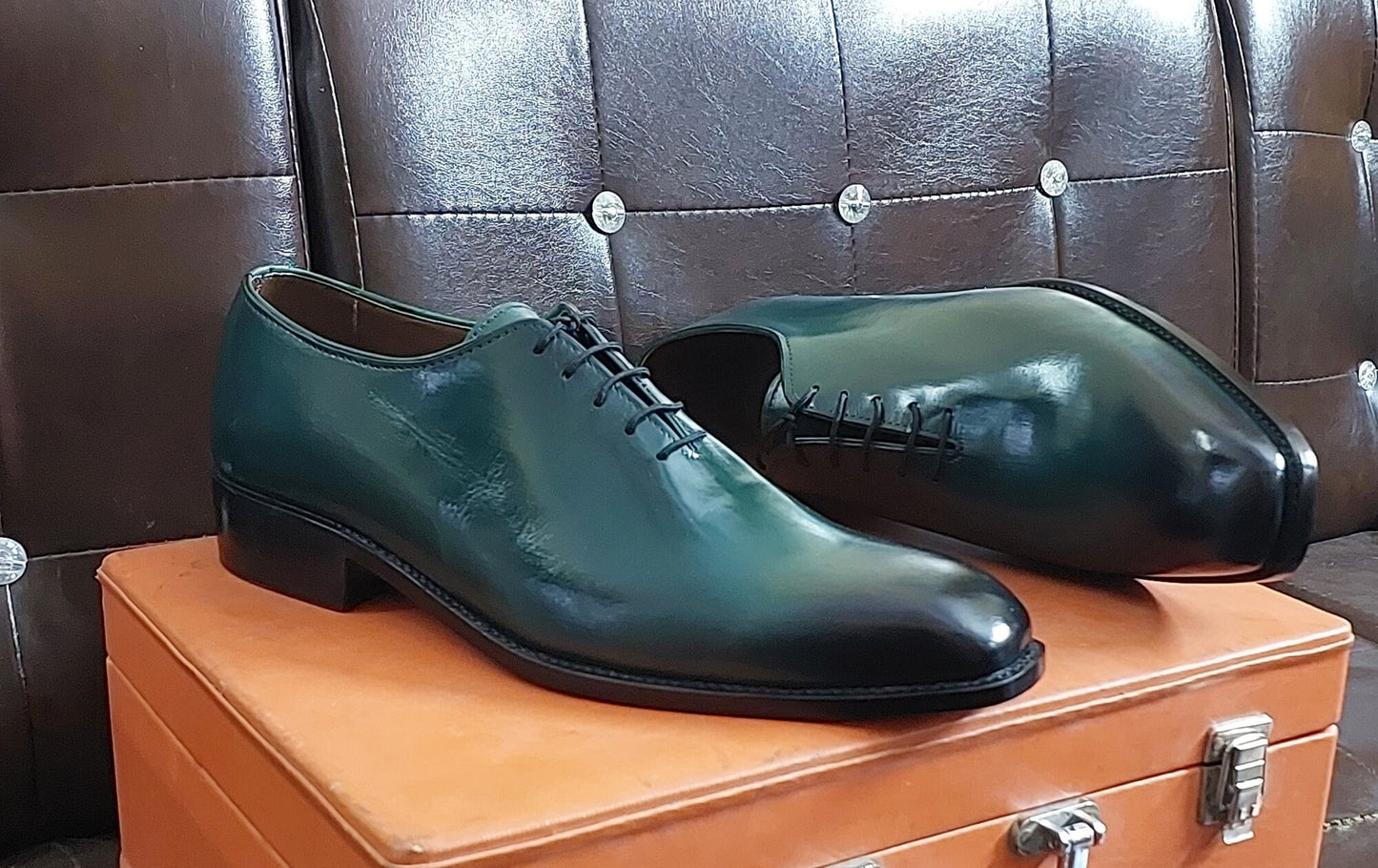 New Men's Handmade Formal Shoes  Green Shaded Leather Lace Up Stylish Dress & Formal Wear Shoes