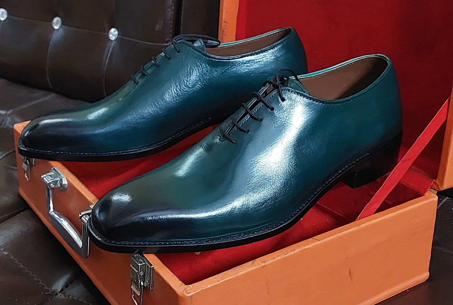 New Men's Handmade Formal Shoes  Green Shaded Leather Lace Up Stylish Dress & Formal Wear Shoes