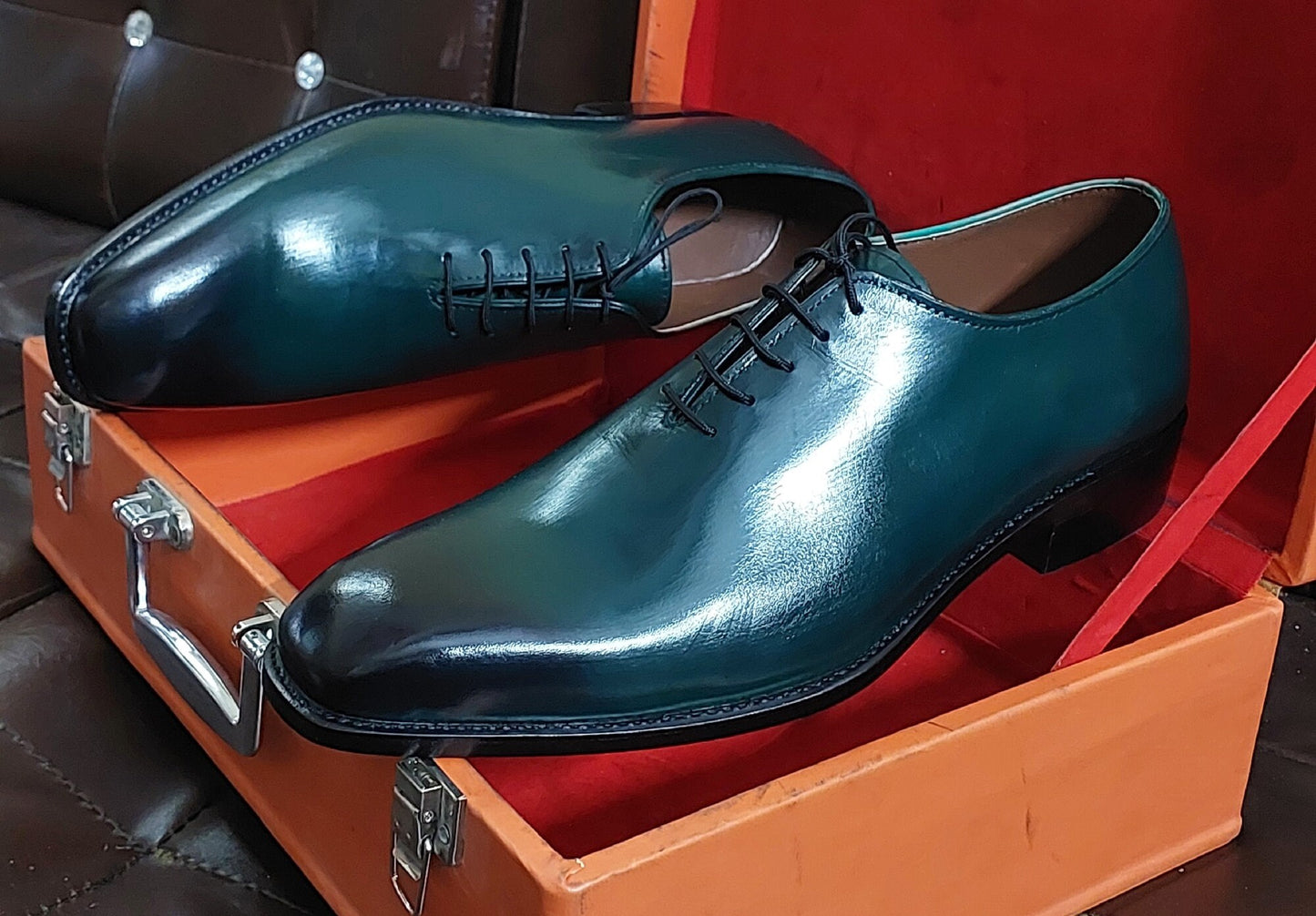 New Men's Handmade Formal Shoes  Green Shaded Leather Lace Up Stylish Dress & Formal Wear Shoes