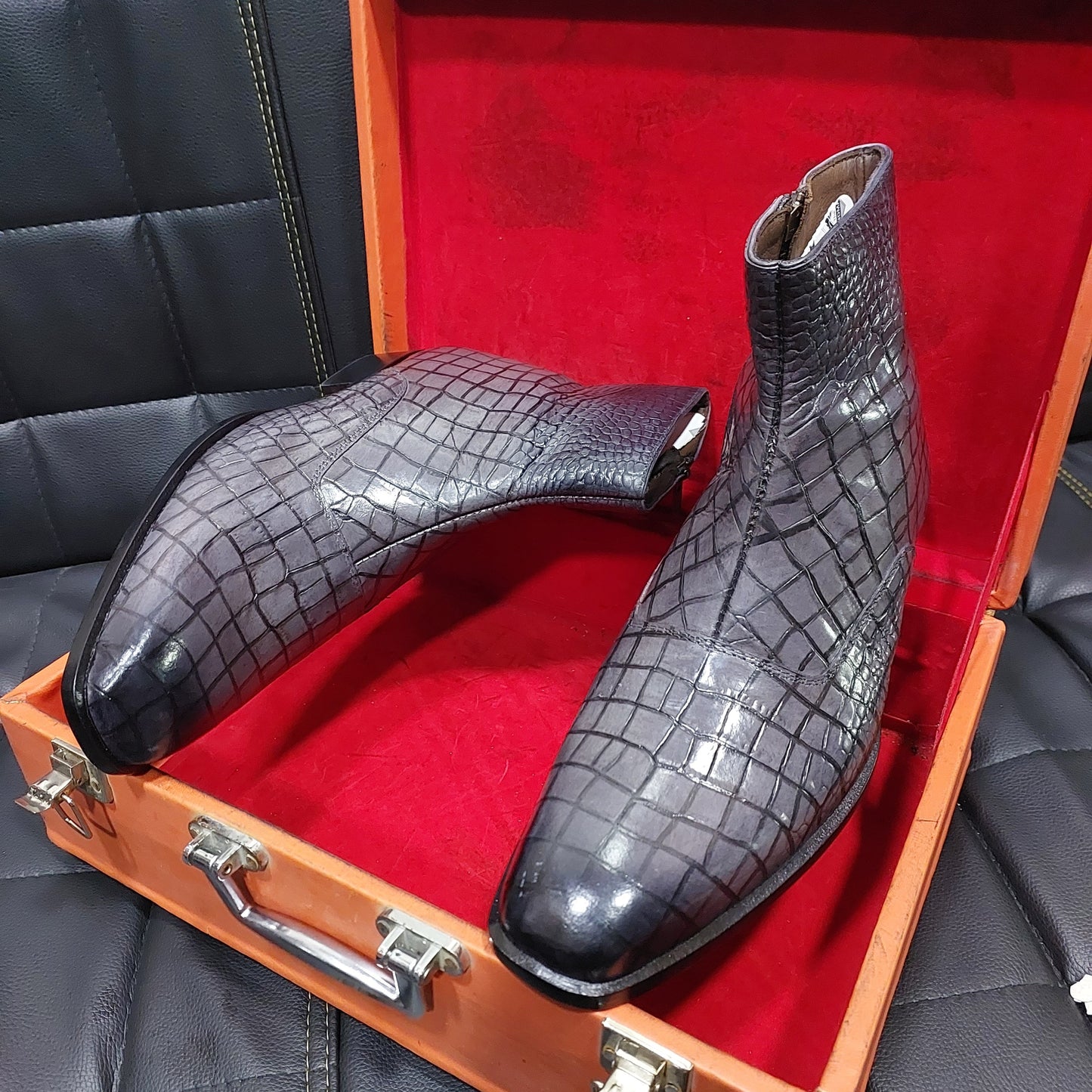 New Men's Handmade Formal Boot Crocodile Textured Leather Zipper Stylish Dress & Formal Wear Shoes