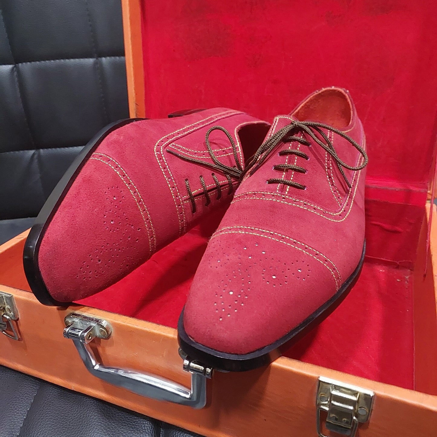 New Men's Handmade Formal Shoes  Red Suede , Lace Up Stylish Cap Toe Dress & Casual Wear Shoes