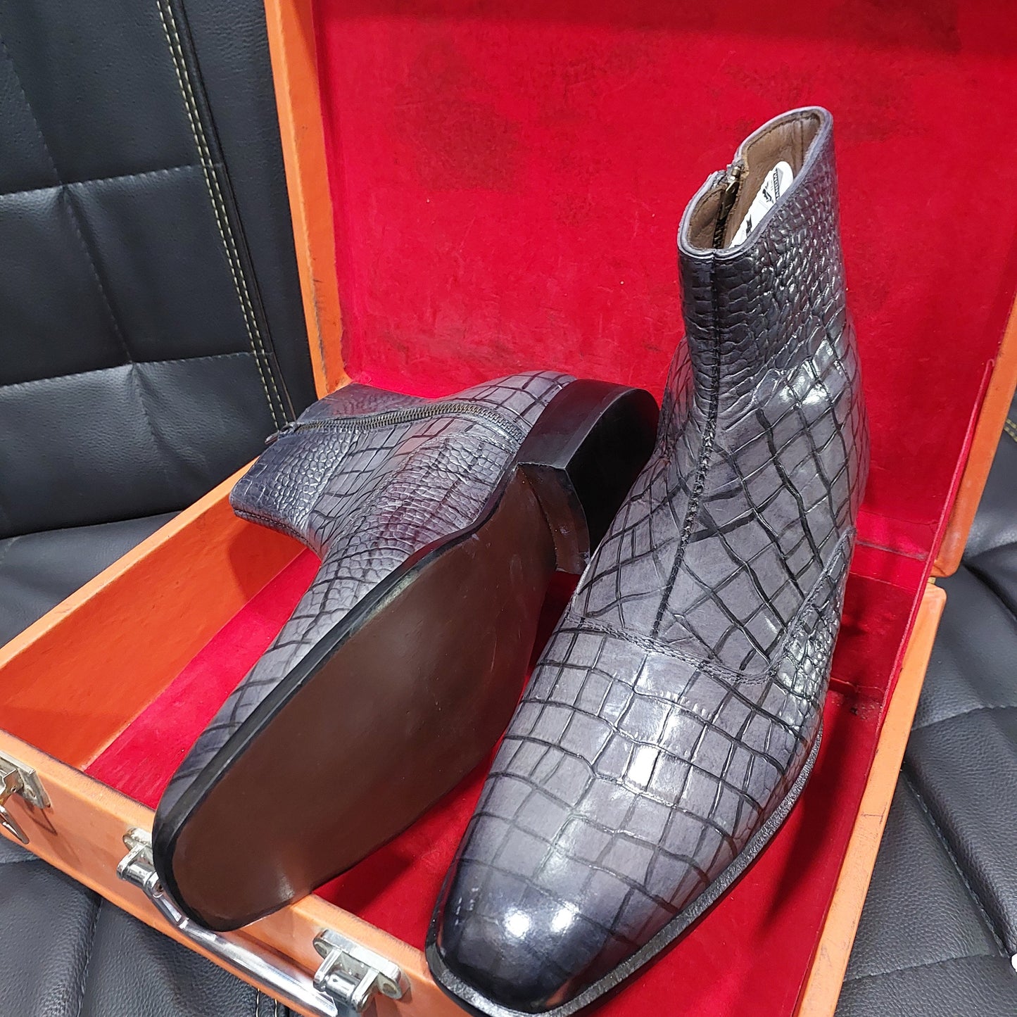 New Men's Handmade Formal Boot Crocodile Textured Leather Zipper Stylish Dress & Formal Wear Shoes